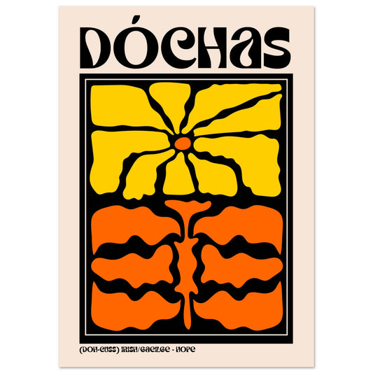 Dóchas (Hope) Irish language art print — yellow and orange floral design, part of the As Gaeilge set of 8