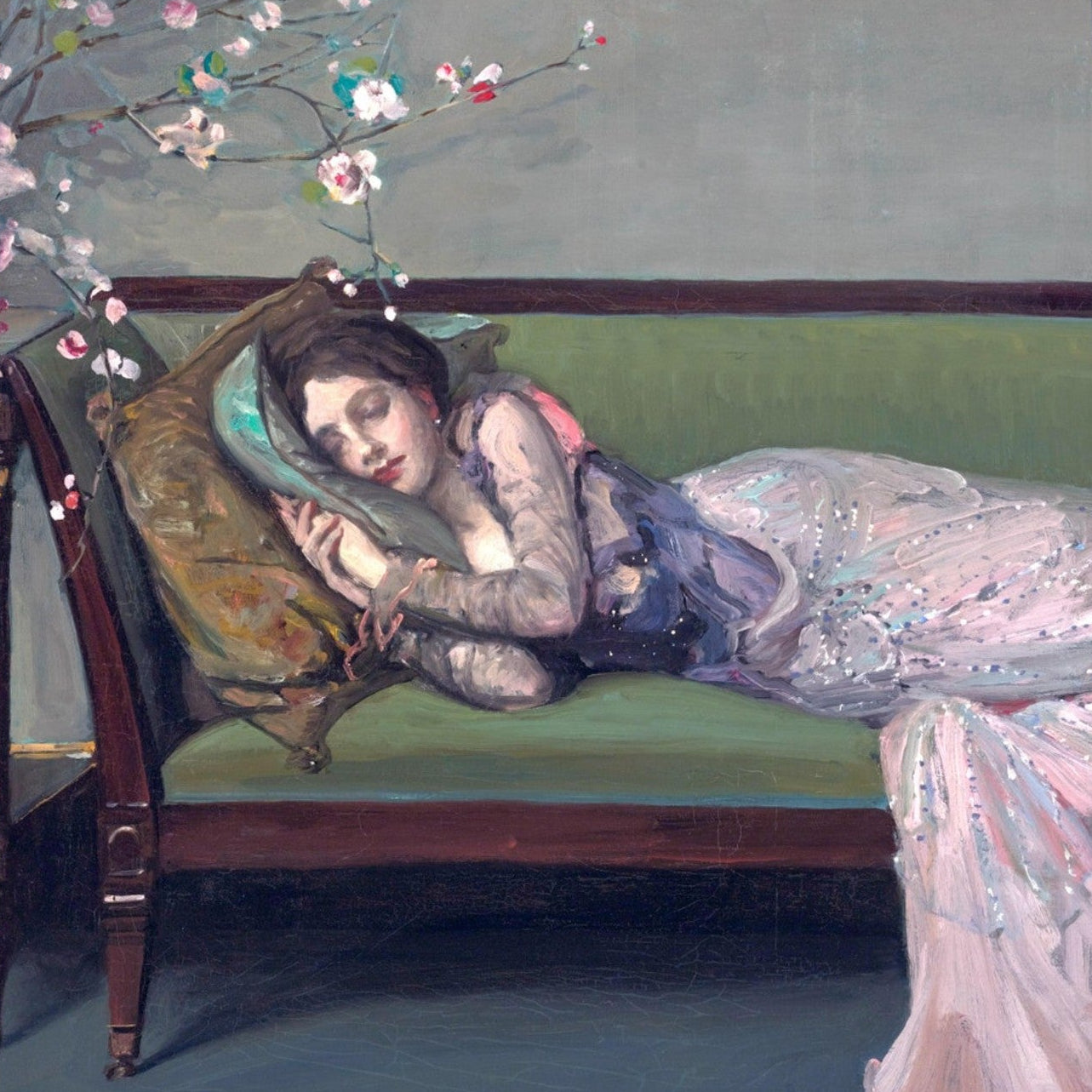 The Green Sofa by Sir John Lavery — Irish art print of Mary Auras reclining, archival fine art reproduction, Buy Irish Art