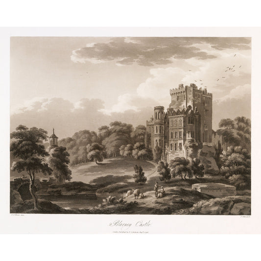 Blarney Castle with its Gothic mansion, 1796 aquatint by Thomas Sautelle Roberts, engraved by Samuel Alken