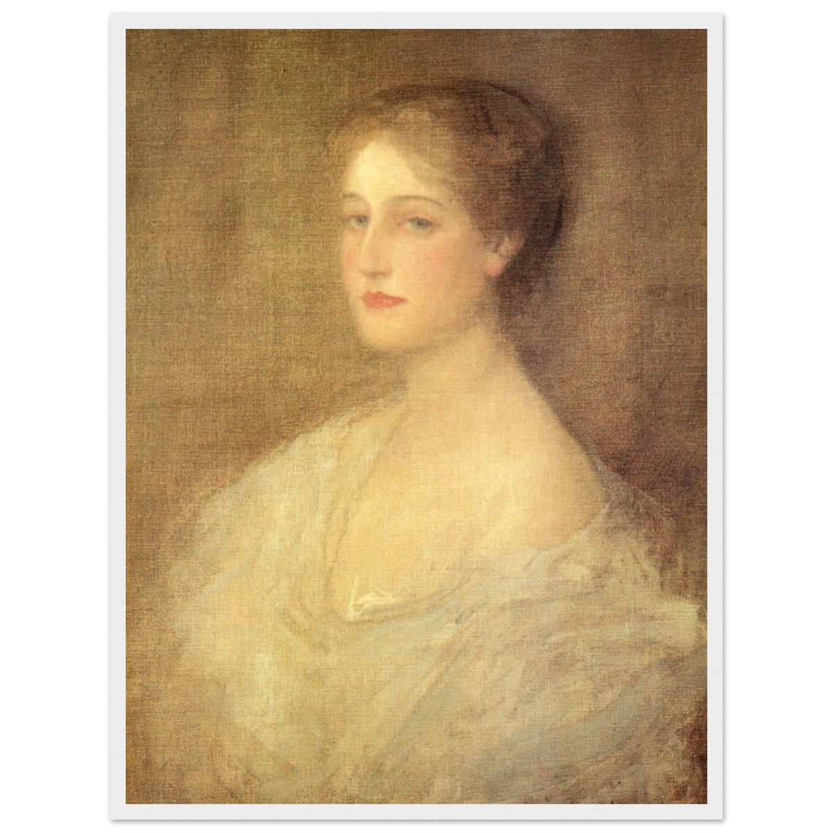 Nora (c.1896) by Sir John Lavery in a white frame, soft portrait in cream and gold