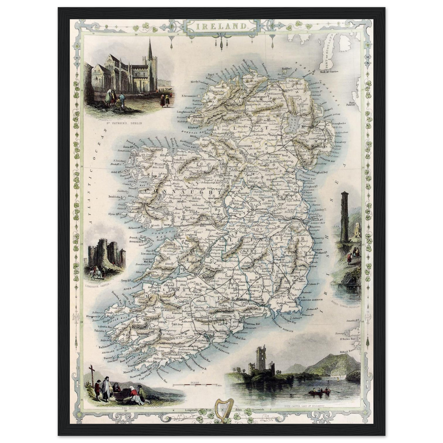 Old Map of Ireland Vintage Antique Reproduction Framed Print Wall Art