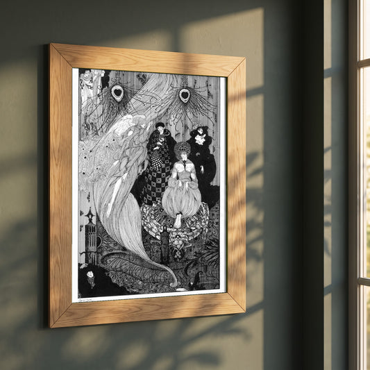 Down to the Central Earth framed print in a natural oak frame on a dark green wall beside a window, dappled plant shadow
