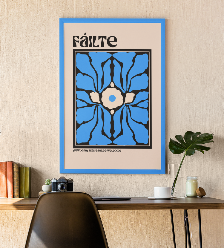 Framed Irish language wall art print featuring Gaeilge text and Gaelic quote, part of As Gaeilge cultural art collection