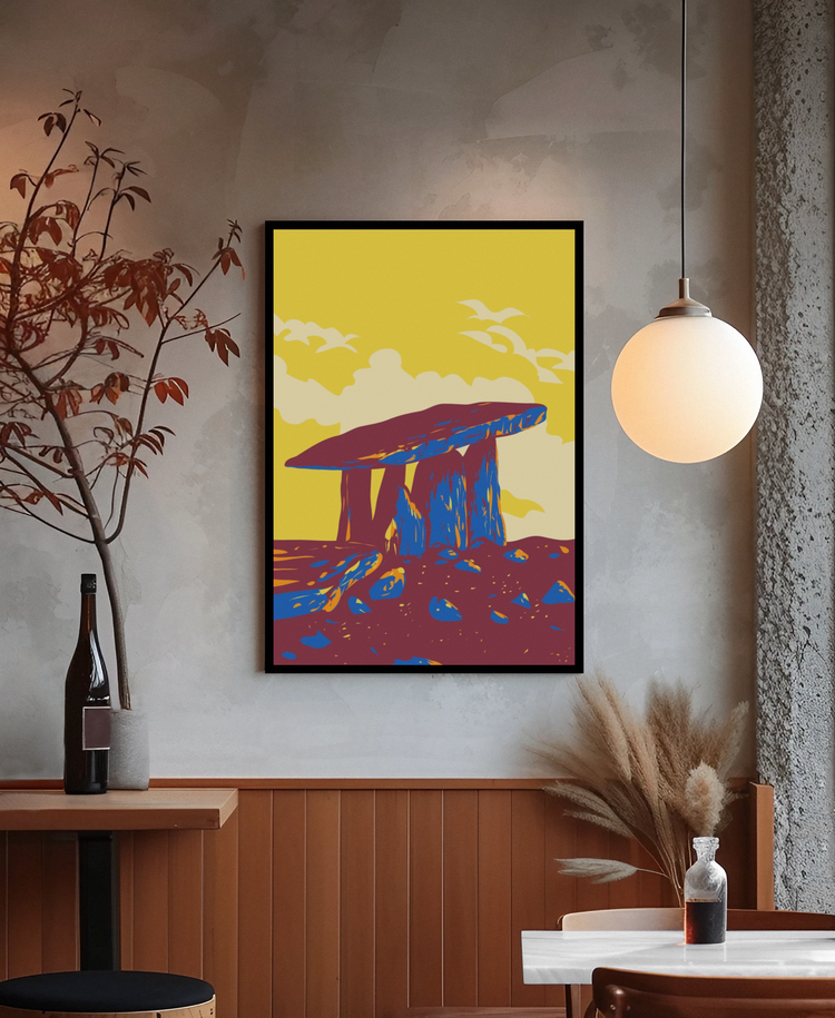the burren framed irish poster art print of a vertical art print placed in a modern restaurant county clare ireland