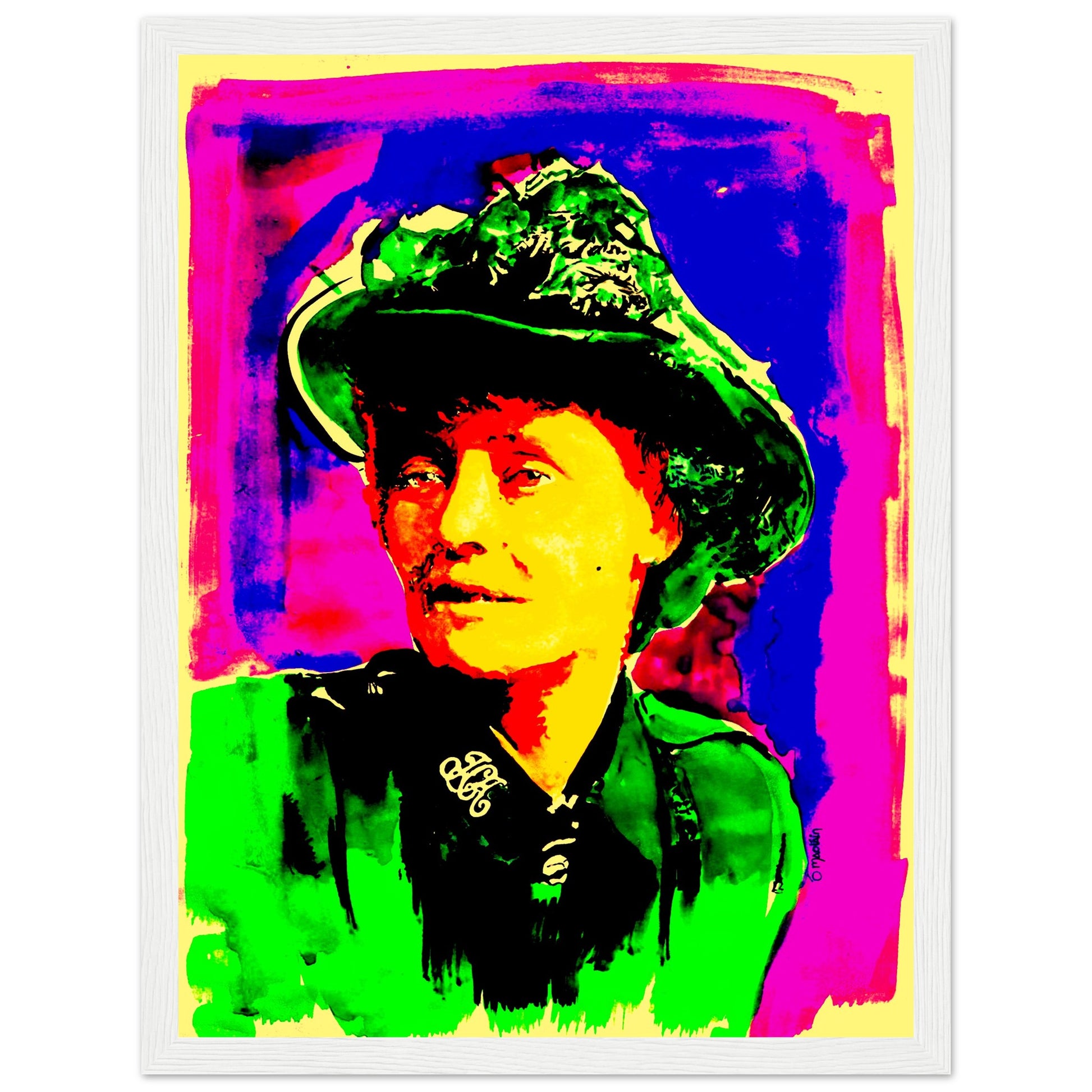 Framed art print by Ó Maoláin depicting Countess Markievicz, celebrating her courage and activism. This timeless piece blends art and history, capturing Ireland's heritage. Perfect for adding a meaningful touch to any space, honoring a trailblazing figure.