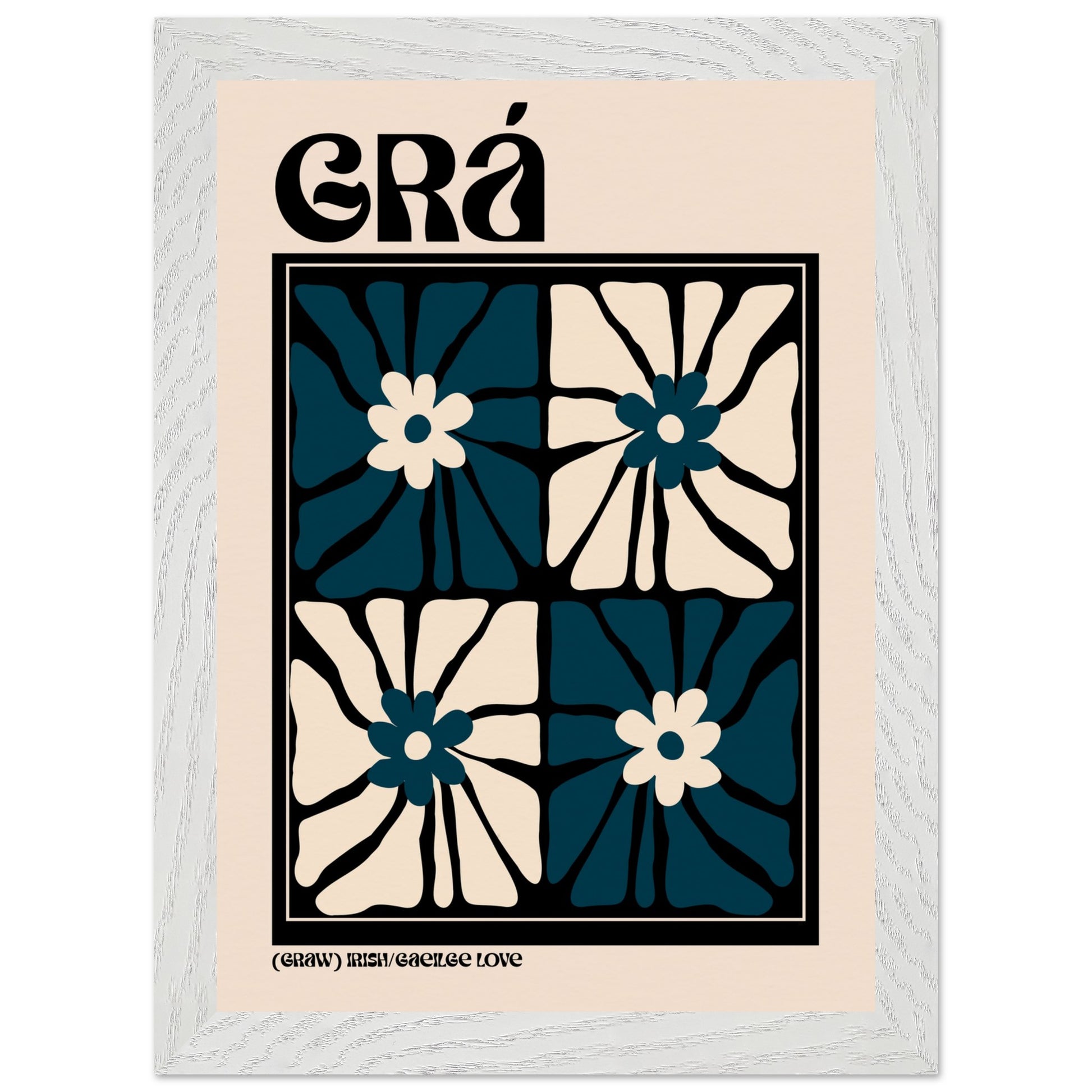 Grá as Gaeilge fine art print — Irish word for love, modern floral wall art