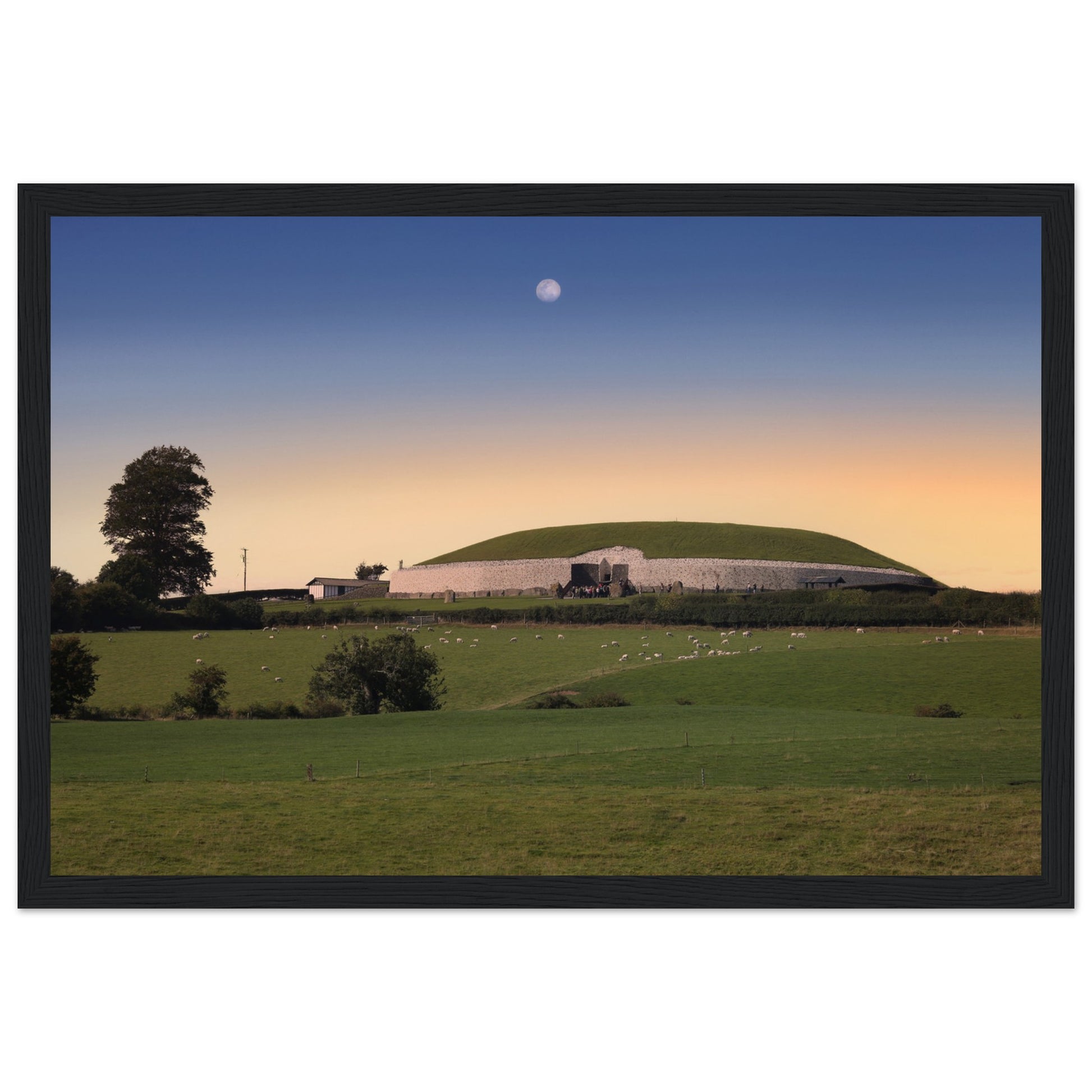 Newgrange framed print: Ancient Irish monument, rich heritage. Intricate carvings, timeless aura captured. Premium wooden frame, archival art paper. Free worldwide shipping.