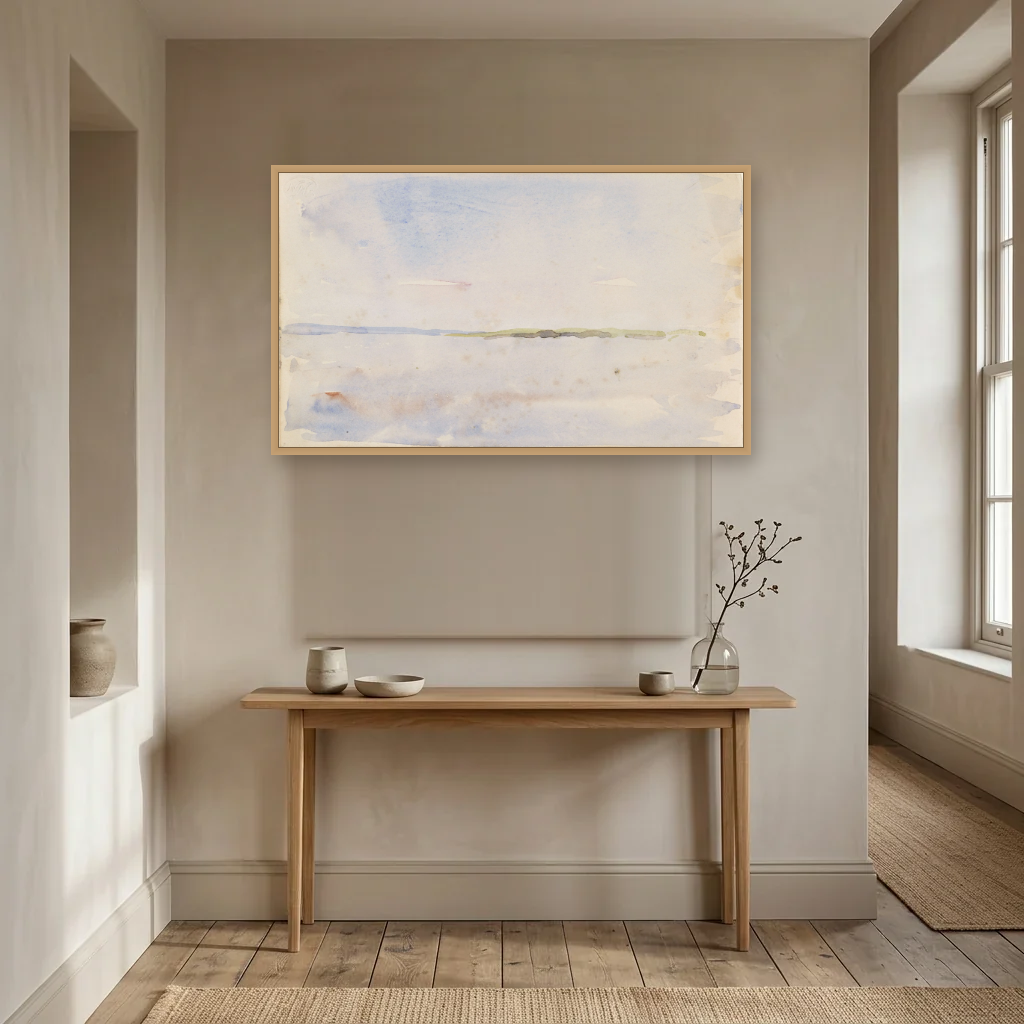 A Distant Coastline art print, framed and hung in a hallway