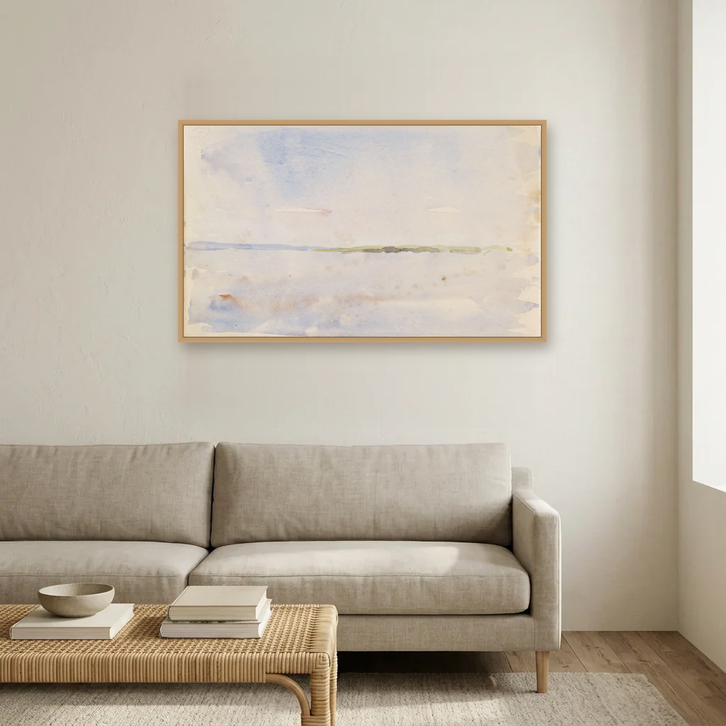 A Distant Coastline art print, framed and hung in a living room