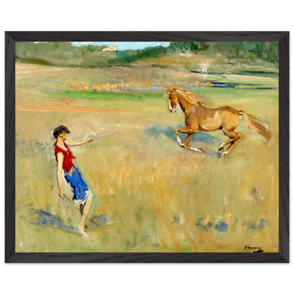 Schooling the Pony by Sir John Lavery, framed print in black wood frame