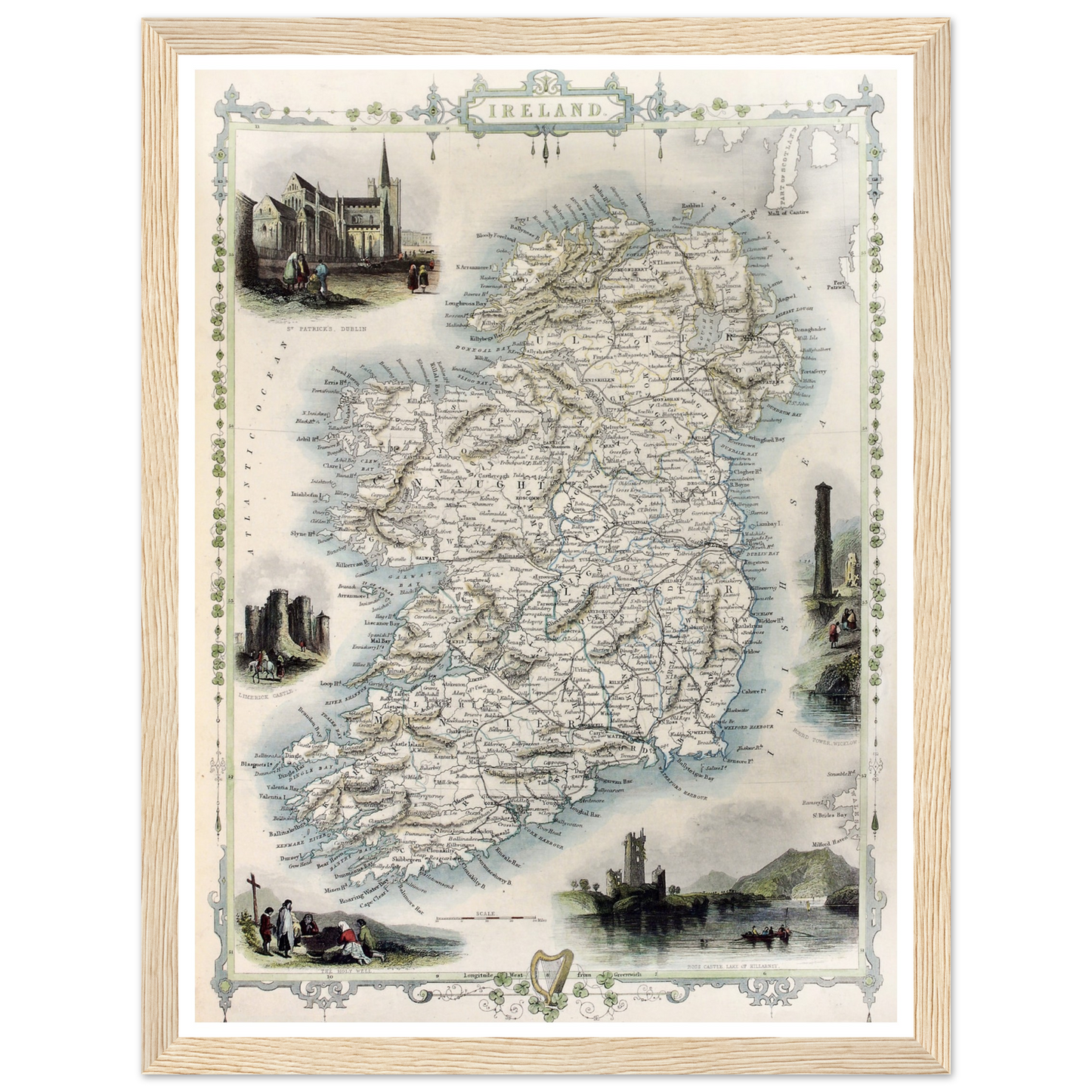 Old Map of Ireland, Vintage Antique Reproduction Framed Print