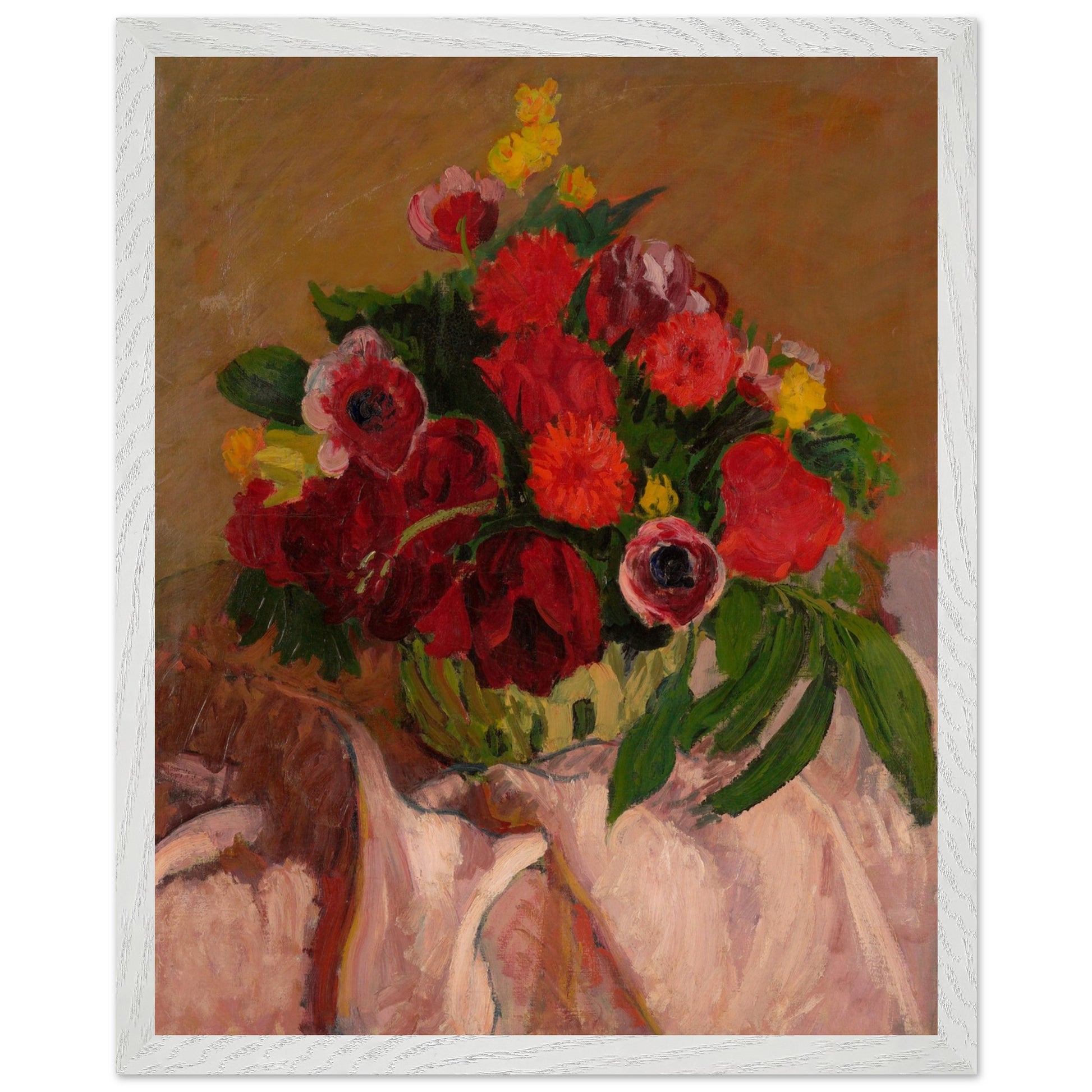 Mixed Flowers on Pink Cloth by Roderic O'Conor art print, interior setting