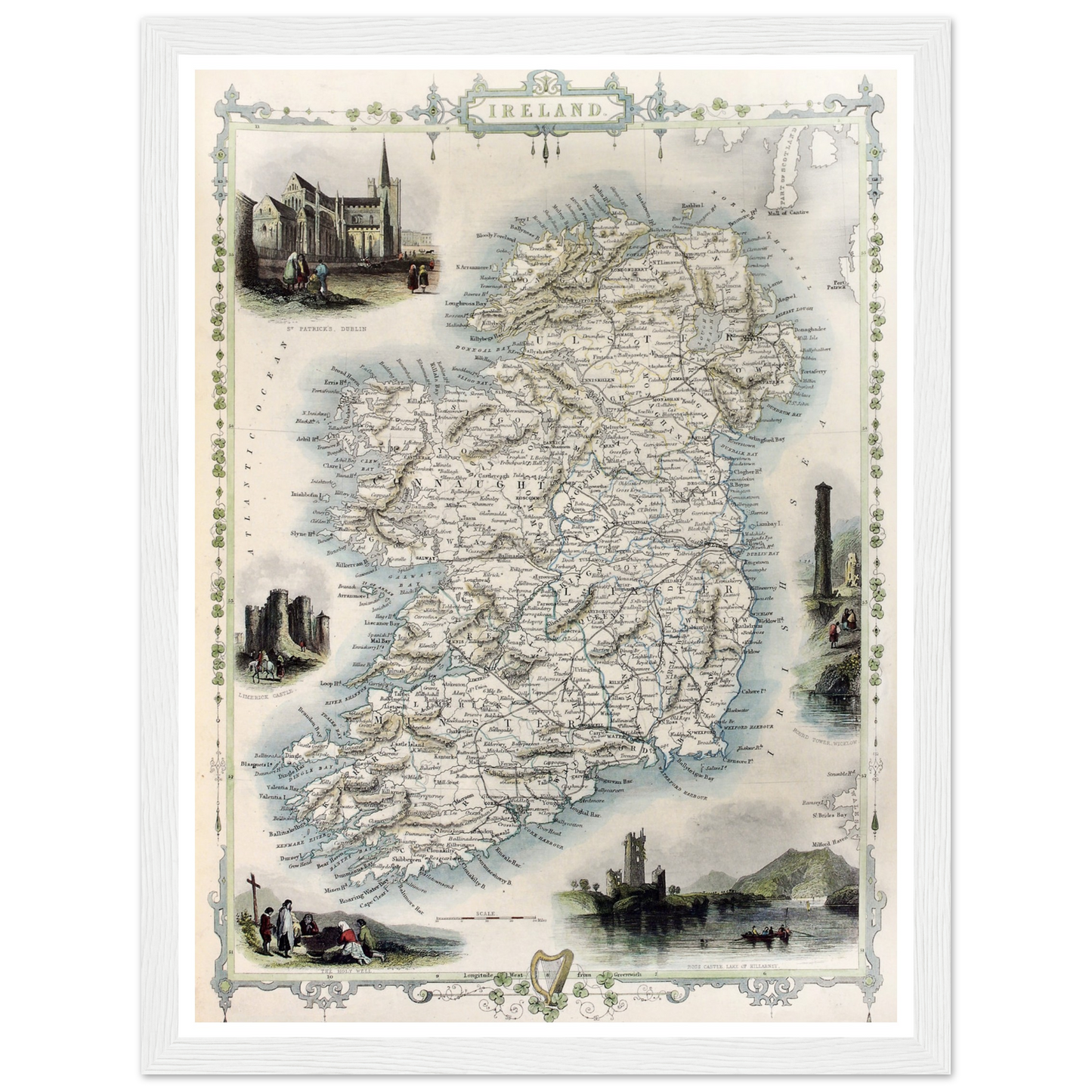 Old Map of Ireland, Vintage Antique Reproduction Framed Print