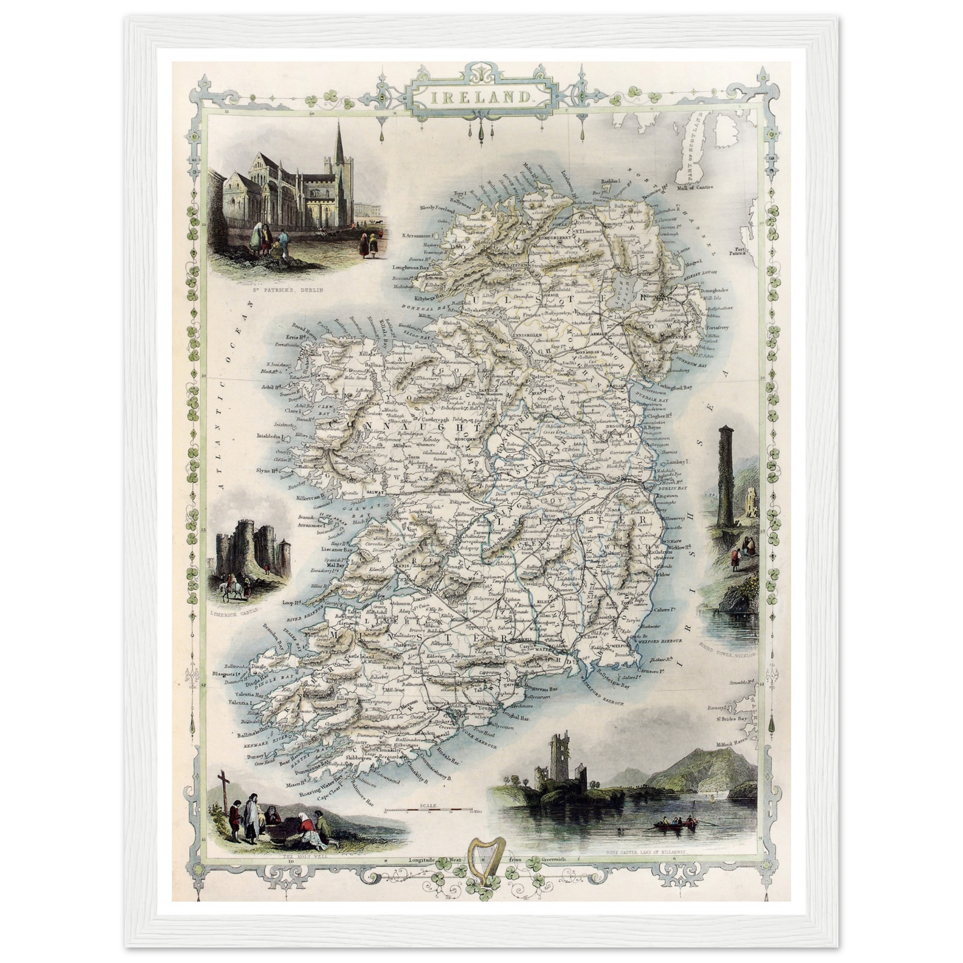 Old Map of Ireland, Vintage Antique Reproduction Framed Print