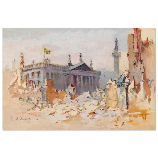 The Ruins of O’Connell Street, 1916 by Edmond Delrenne. This evocative artwork captures the haunting aftermath of the Easter Rising, 