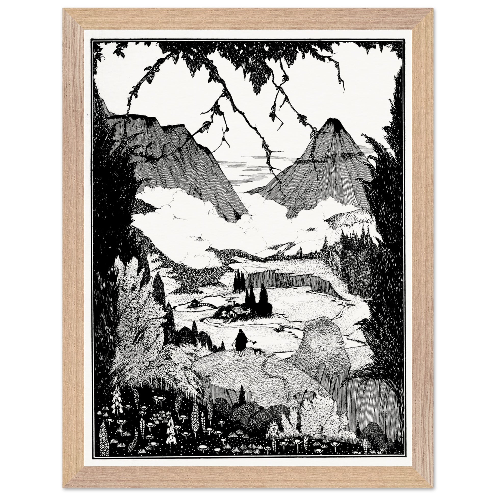 30×40 cm – Harry Clarke “Landor’s Cottage” framed art print in natural wood frame, 30×40 cm
