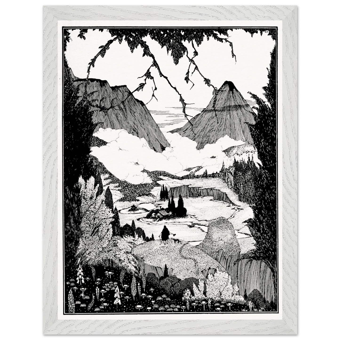 30×40 cm – Harry Clarke “Landor’s Cottage” framed art print in white wood frame, 30×40 cm
