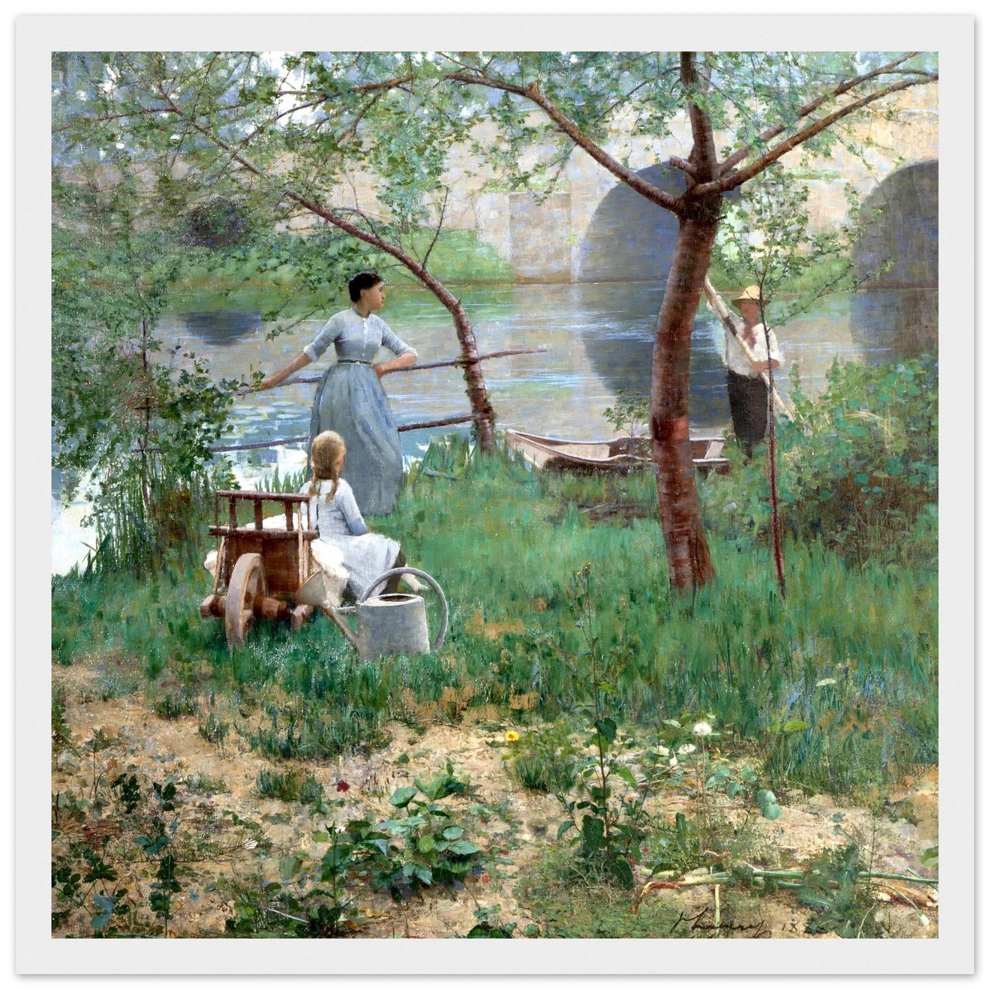 Under the Cherry Tree by Sir John Lavery, framed print styled in room setting