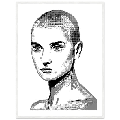Framed wall art print of Sinéad O'Connor features a high-quality portrait capturing the iconic singer's striking presence. This vintage music framed wall art showcases the Irish princess pop star. Perfect for retro posters, musician prints, and Ireland-themed decor.