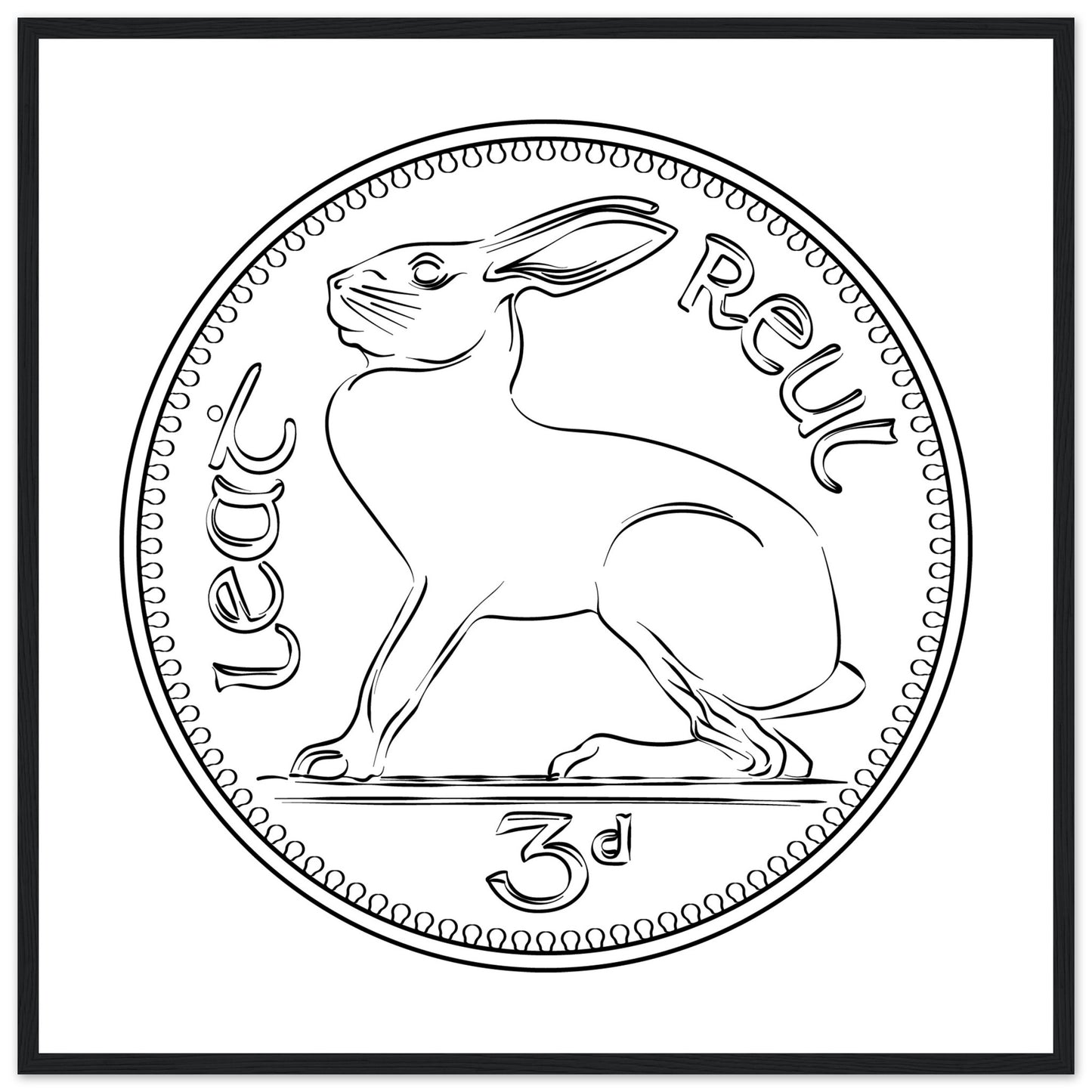 Old Threepence Coin Irish Hare Print