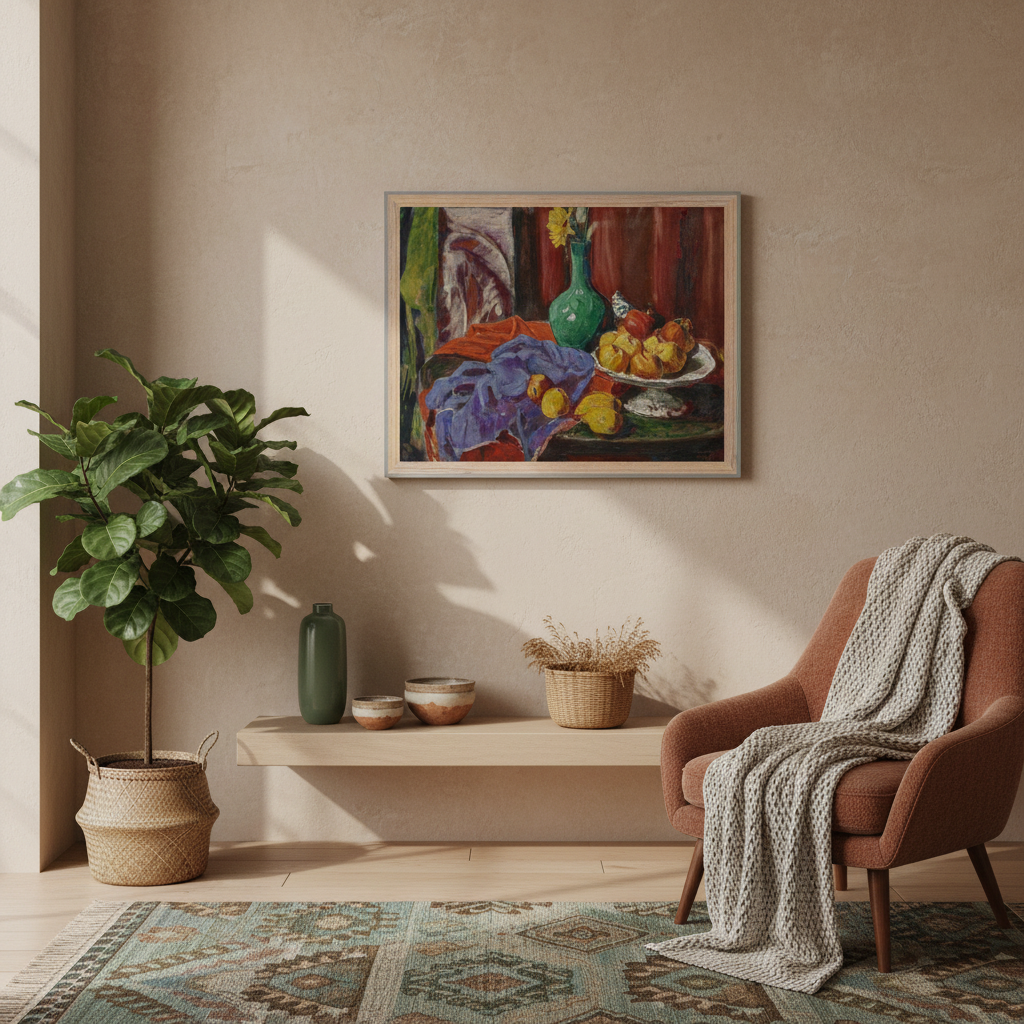 40×50 cm O’Conor Still Life of Fruit and Green Vase artwork in natural oak/ash frame, Master’s Edition archival prin