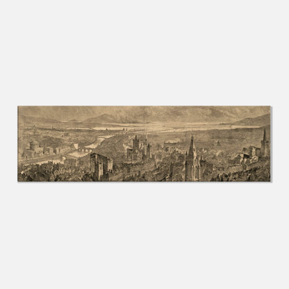 A Bird's Eye View of Dublin (1890), panoramic engraving of the city and river as a canvas print