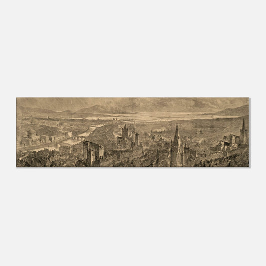 A Bird's Eye View of Dublin (1890), panoramic engraving of the city and river as a canvas print