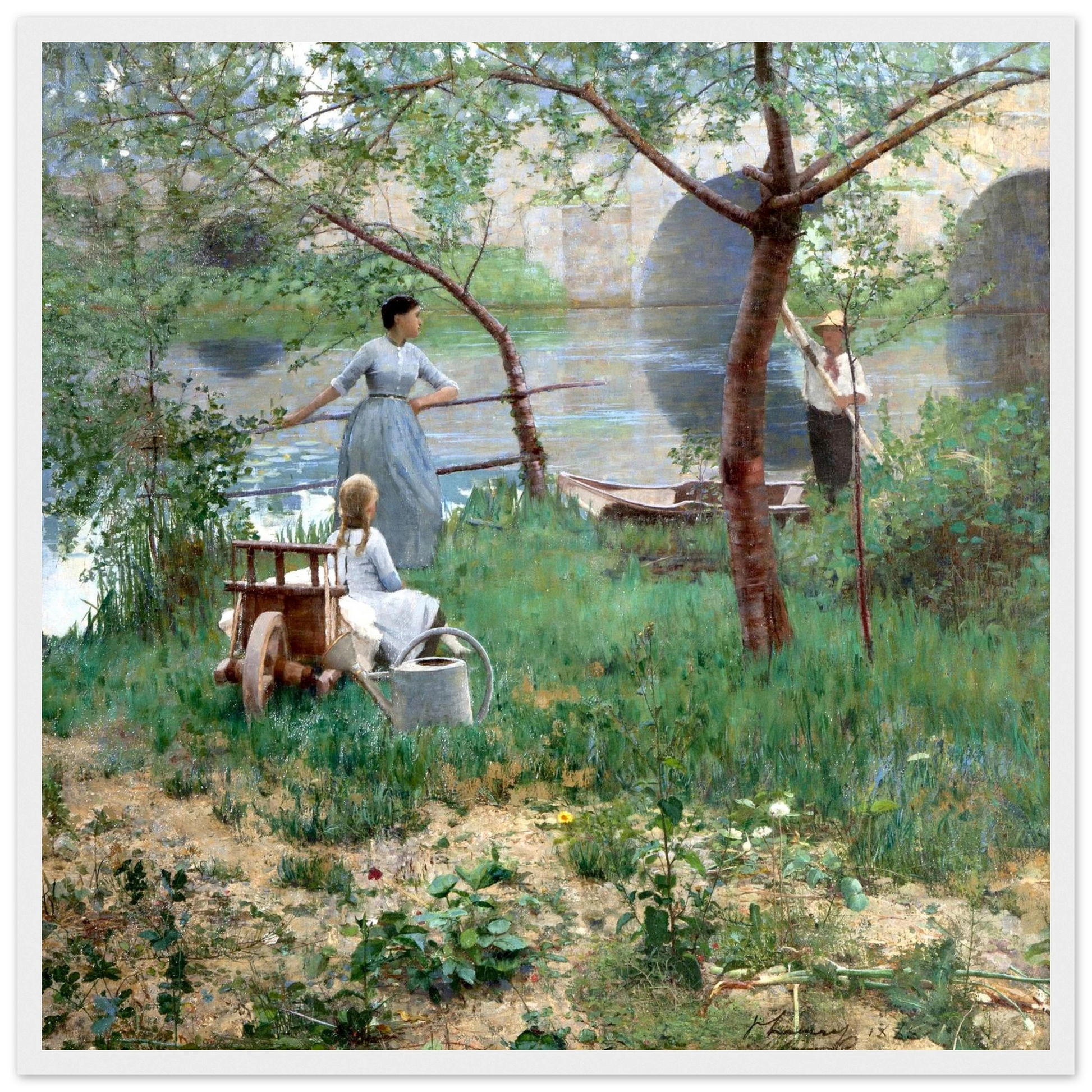 Under the Cherry Tree by Sir John Lavery, detail view of riverbank scene