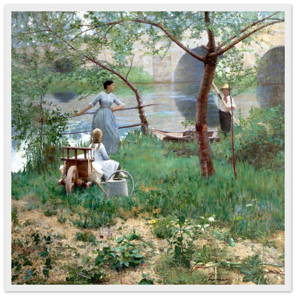 Under the Cherry Tree by Sir John Lavery, detail view of riverbank scene