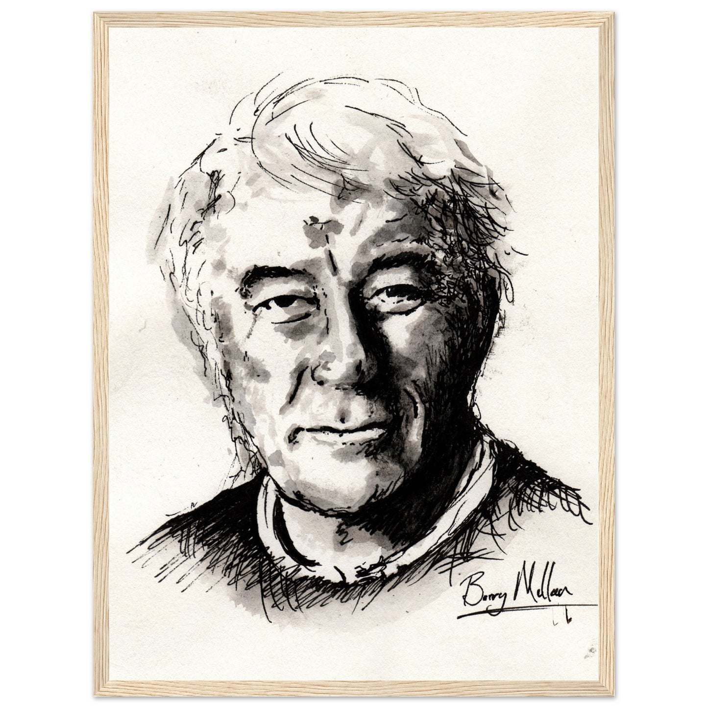 Irish Poet, Seamus Heaney, Black and White Portrait Wooden Framed Art Print Poster Direct From the Artist  Buy Irish Art