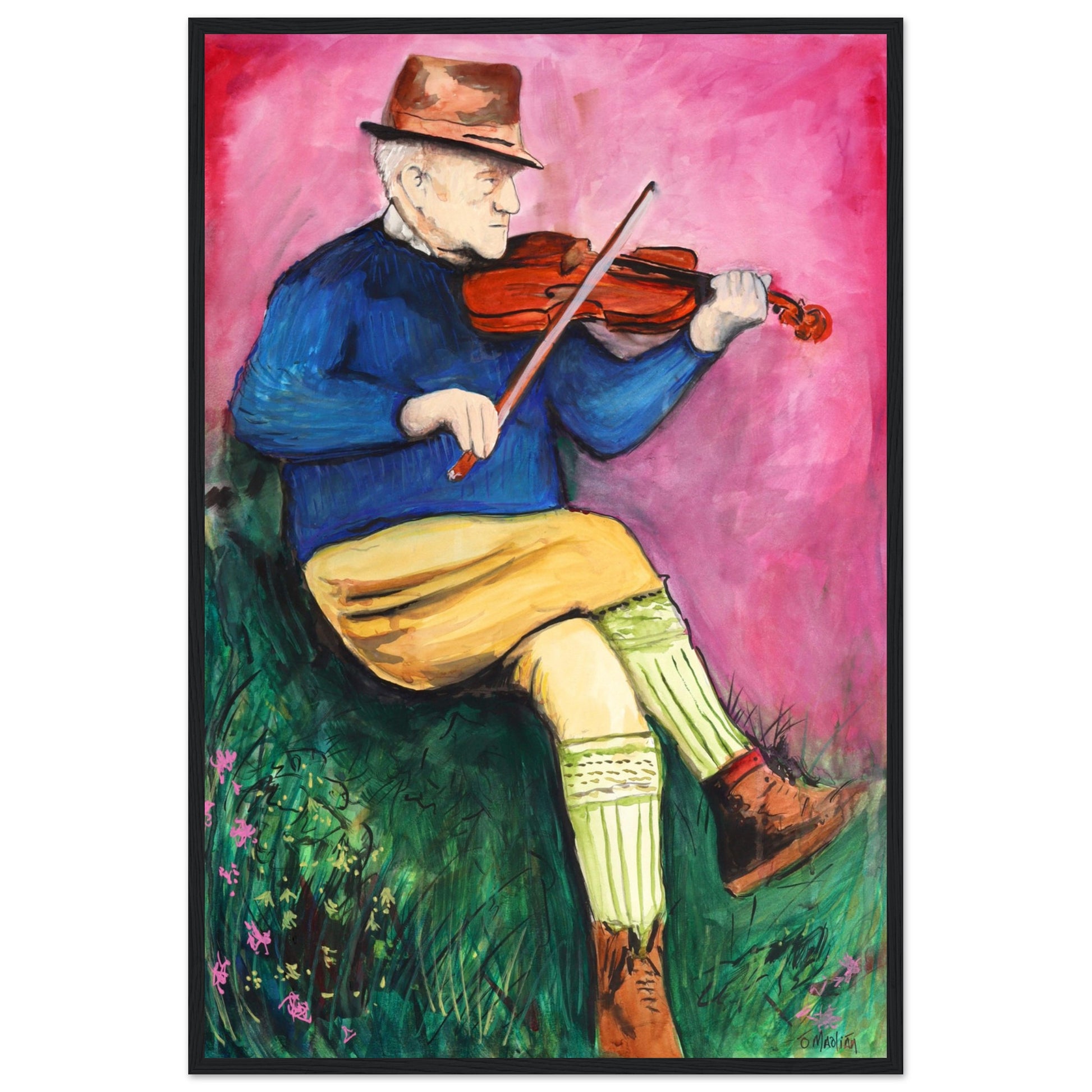 Capture the essence of Irish folklore and musical heritage with our Micky McIlhatton "King of the Glens" framed fine art print. This poignant piece pays homage to the renowned fiddle player, storyteller, and Poitín maker from Glenravel, County Antrim. The rich details of the artwork bring to life the spirit of a true Irish legend.