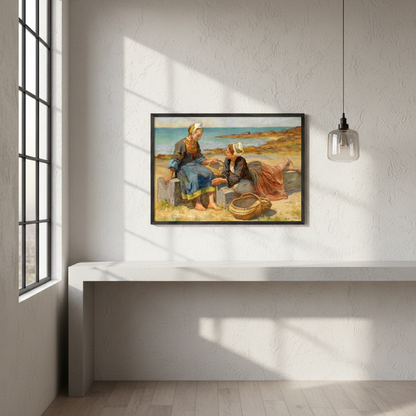 Breton Girls On a Beach By Irish Artist Aloysius O'Kelly Art Print