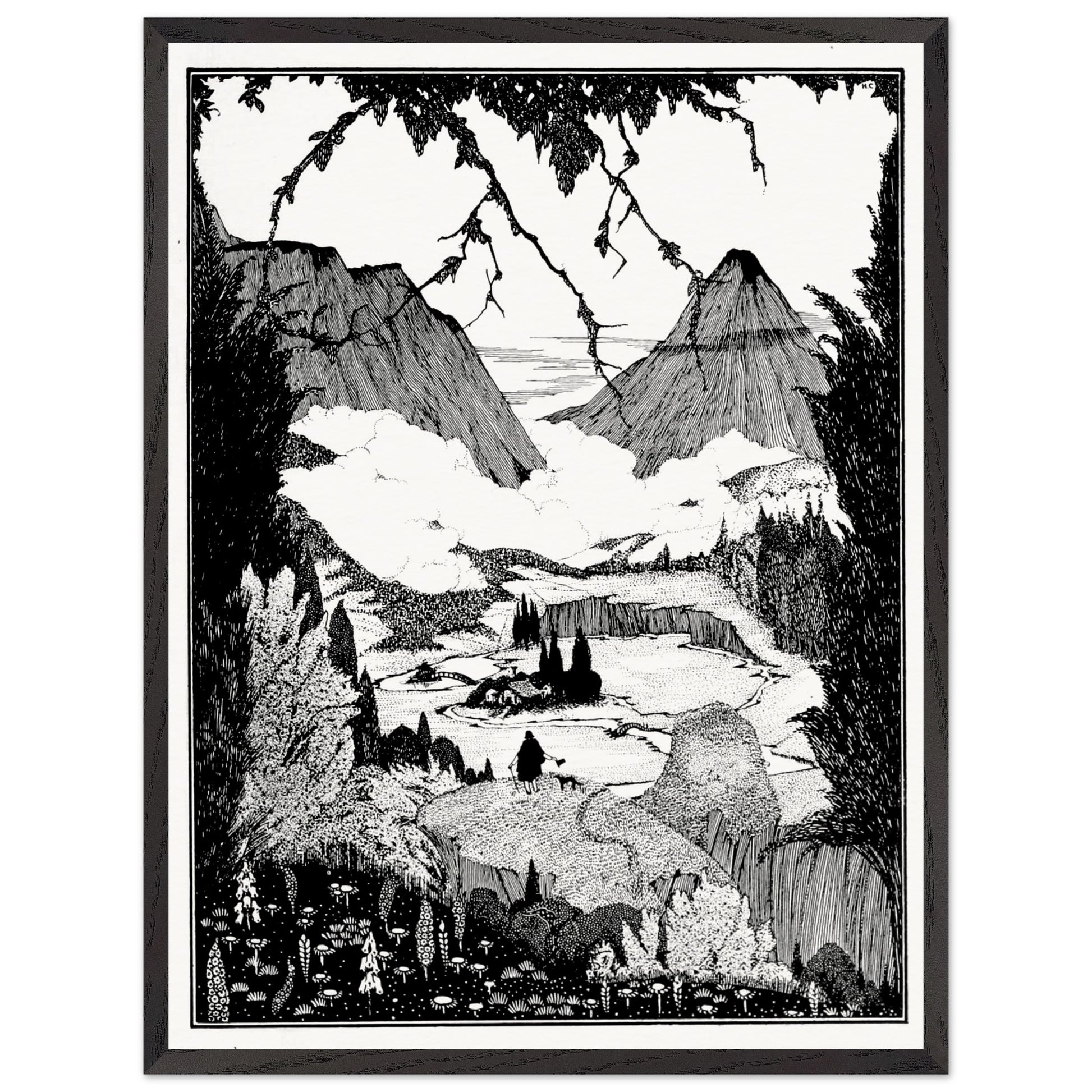 60×80 cm – Harry Clarke “Landor’s Cottage” framed art print in black frame, 60×80 cm