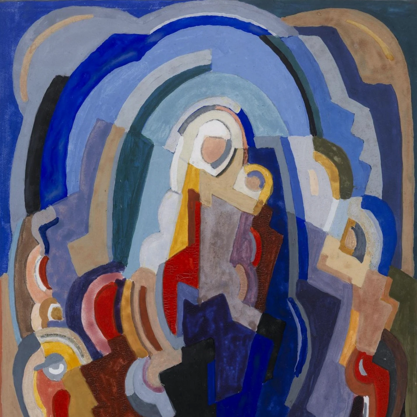 The Virgin and Child Enthroned by Mainie Jellett, close-up detail of archival print texture