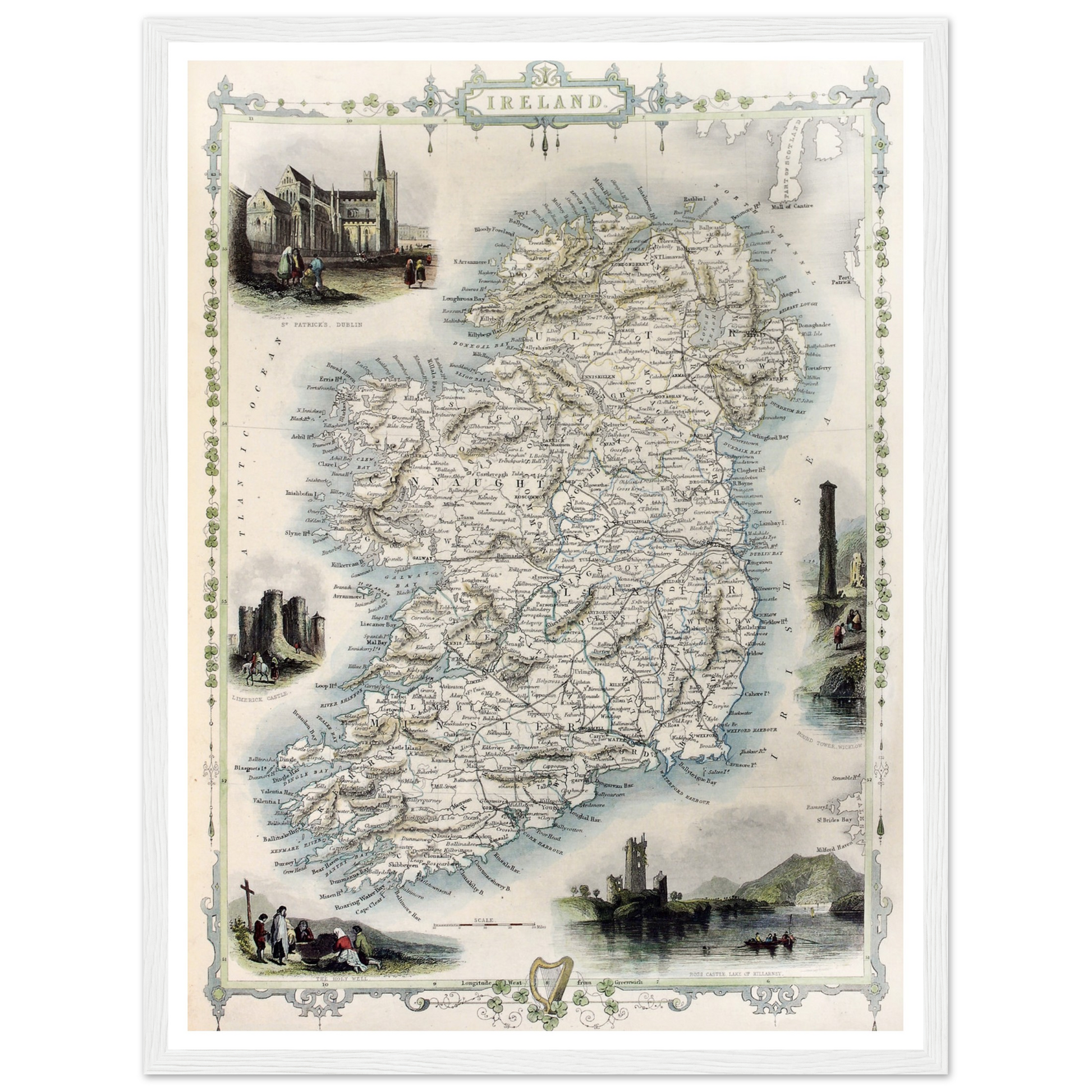 Old Map of Ireland, Vintage Antique Reproduction Framed Print