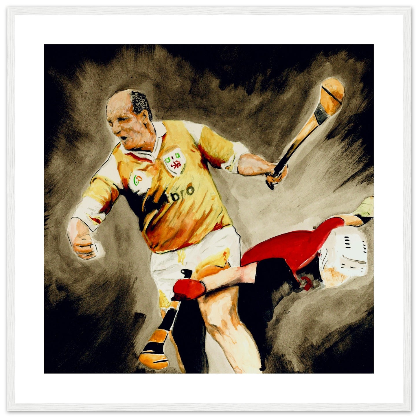 Terence "Sambo" McNaughton framed art print, a captivating tribute to the spirit of GAA sportsmanship and passion for Antrim hurling.