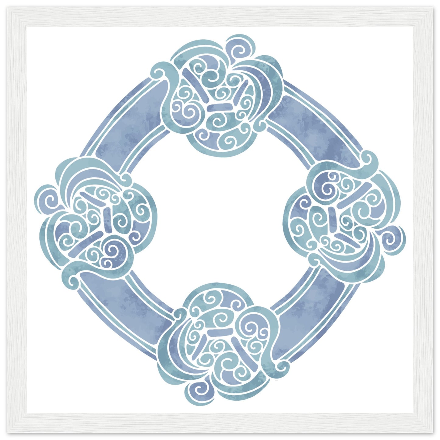 Watercolour Celtic Wheel Knot Blue Print