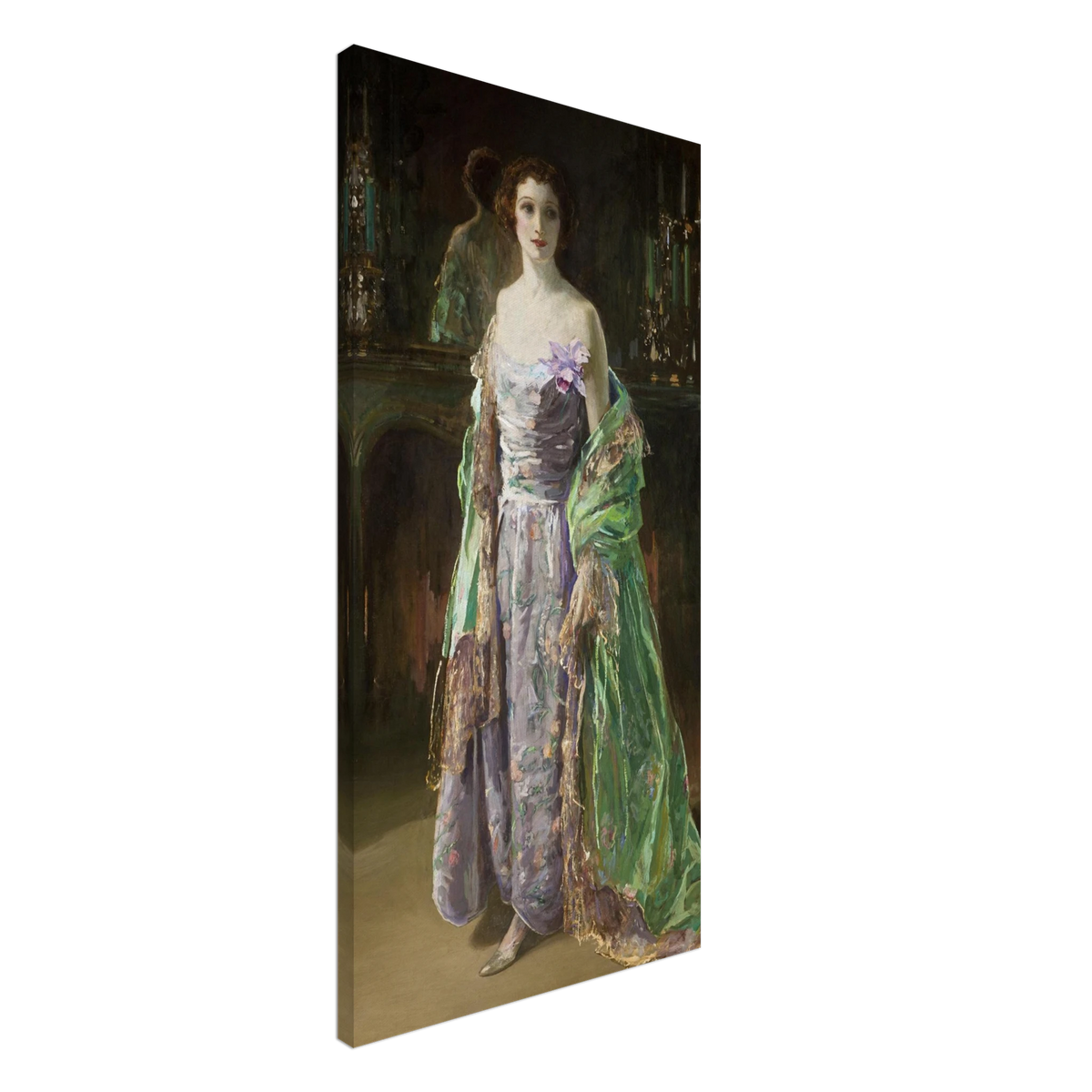 The Green Coat (1926) by Sir John Lavery, tall canvas print on the wall, 50x100 cm