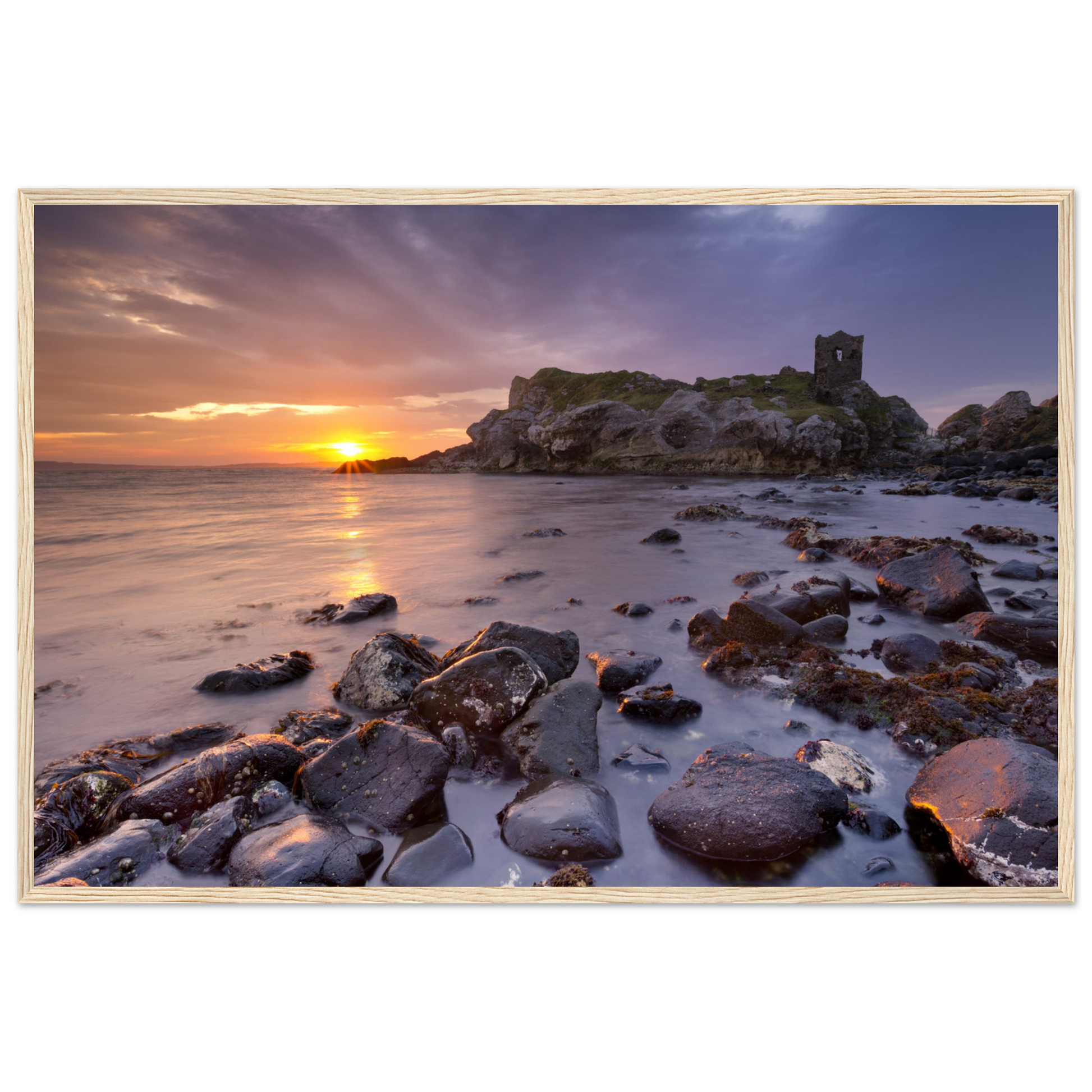 Framed wall art print of Kinbane Castle showcasing dramatic cliffside ruins above the North Atlantic waves. Perfect for adding a touch of Irish history and coastal charm to any space. Ideal for history lovers and those who appreciate Ireland's ancient beauty.