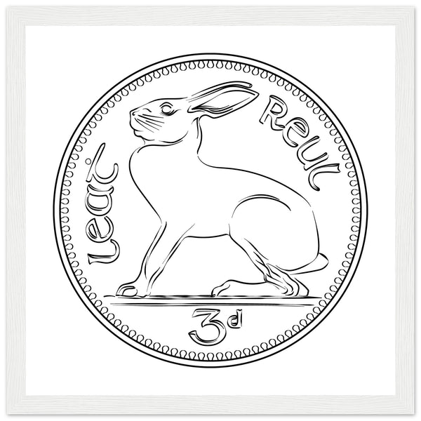 Old Threepence Coin Irish Hare Print
