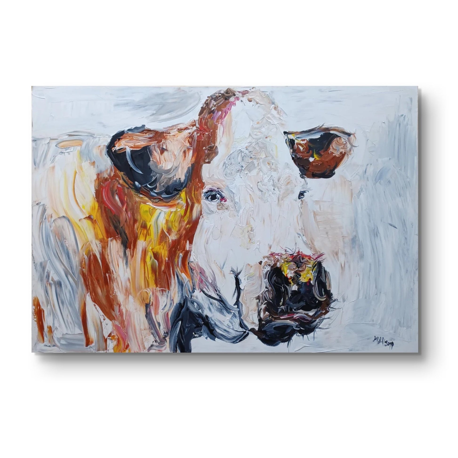 'Bella' is a signed, original, acrylic painting on canvas by Maire Claire Allsopp.  Marie-Claire’s collections of artwork has continued to grow, 'Bella' is from her original iconic cow collection.