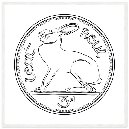 Old Threepence Coin Irish Hare Print