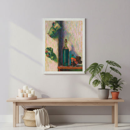 A 30×40 cm white-framed Roderic O’Conor print on a gallery wall with soft pastel decor, Scandinavian influences, candles, and indoor plants. Light, feminine, modern styling ideal for women aged 30–40.