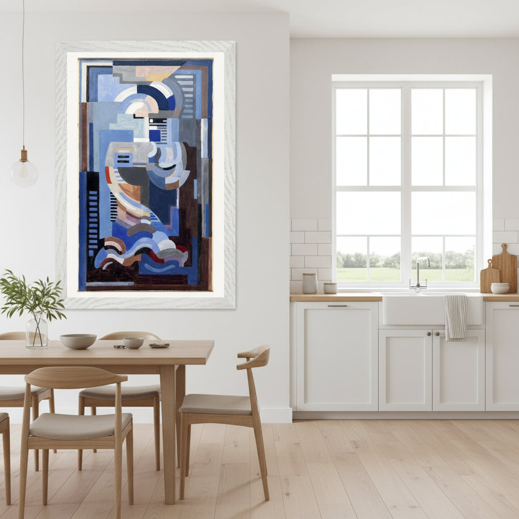 Abstract (Blue Composition) by Mainie Jellett framed in white FSC-certified wood, museum-quality blue abstract print.