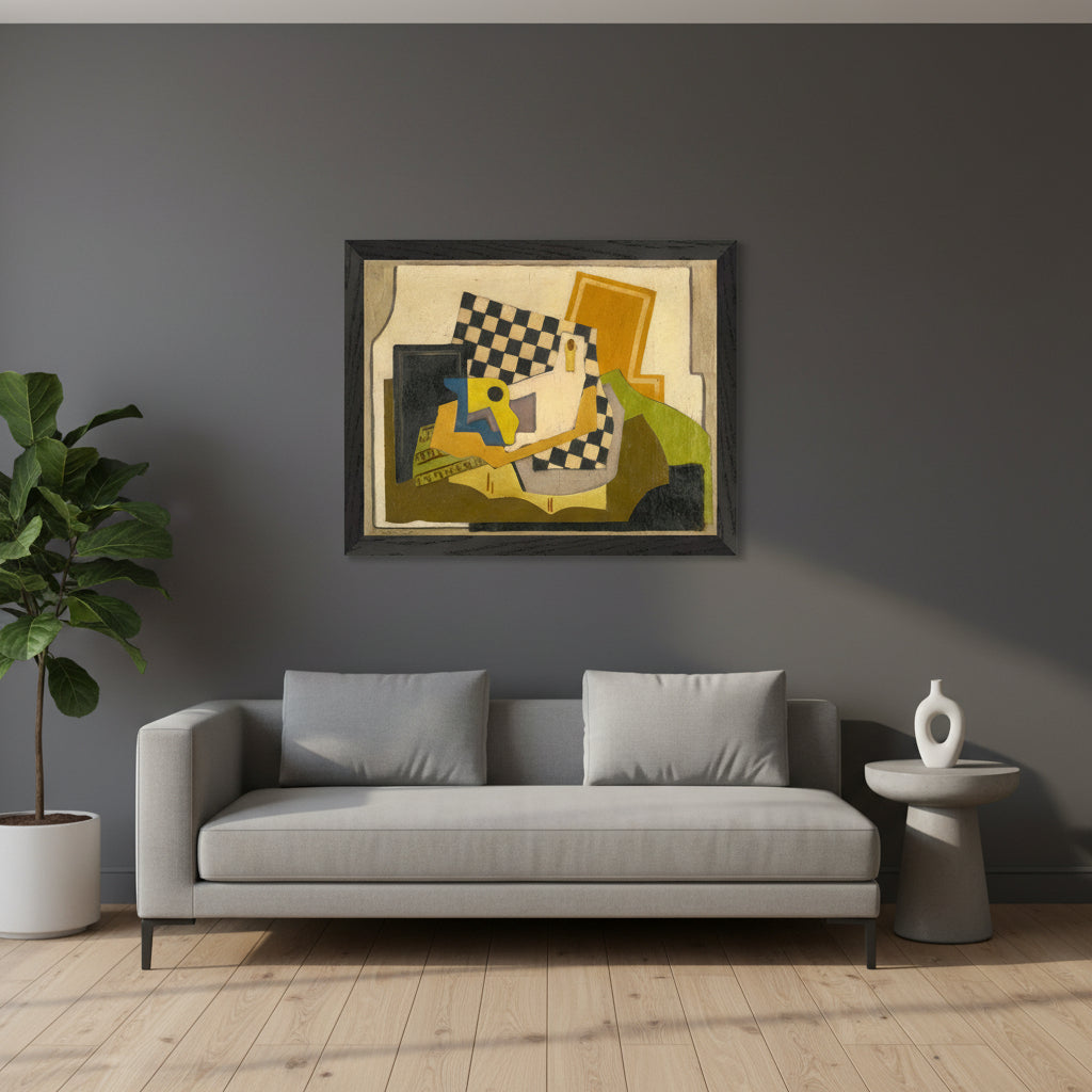 Composition (Chessboard, 1925) by Mainie Jellett in a black FSC-certified wooden frame, 27×35 cm, archival Collector’s Edition art print.