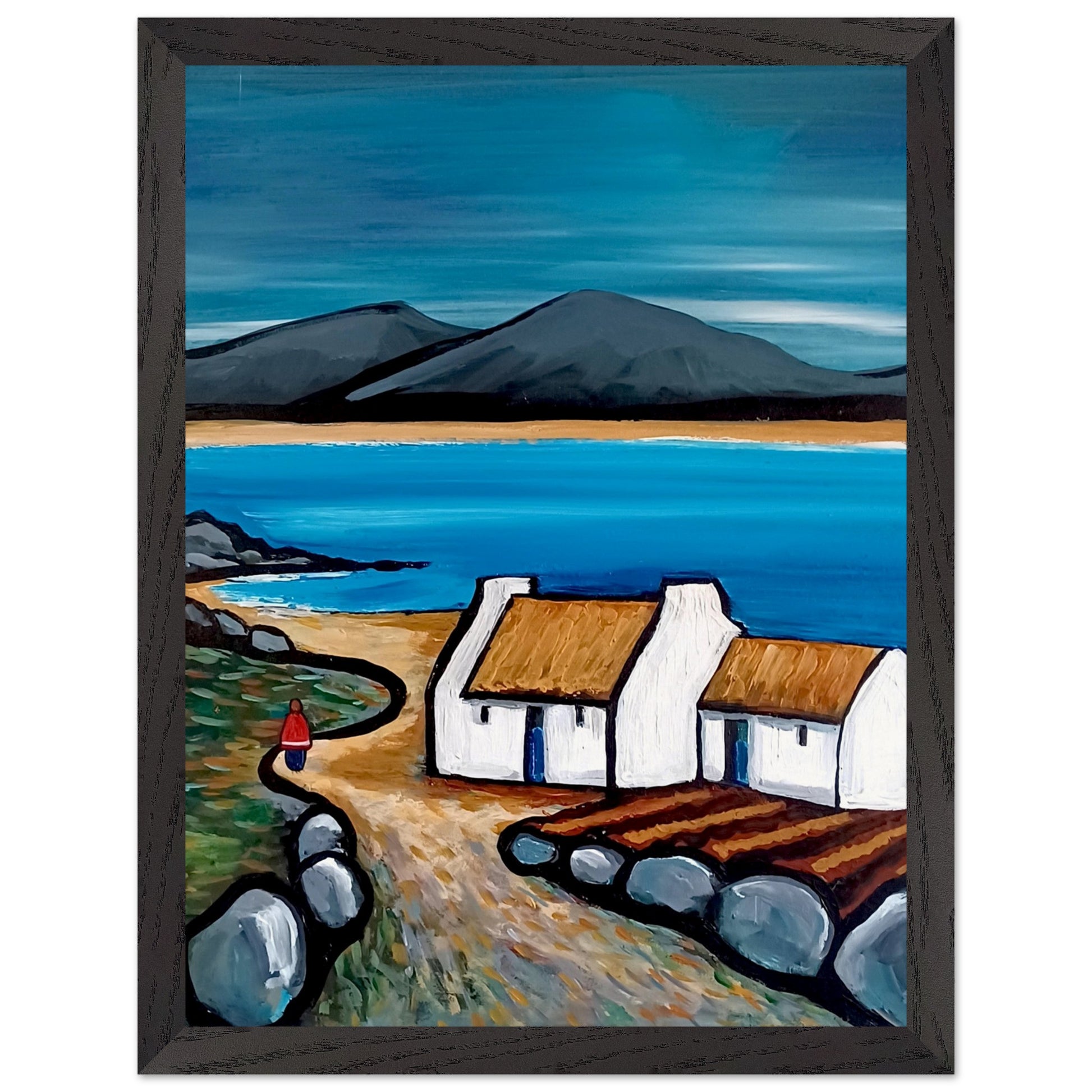 Connemara Lakes Cottage Irish art print 30x40 cm framed in black gallery frame