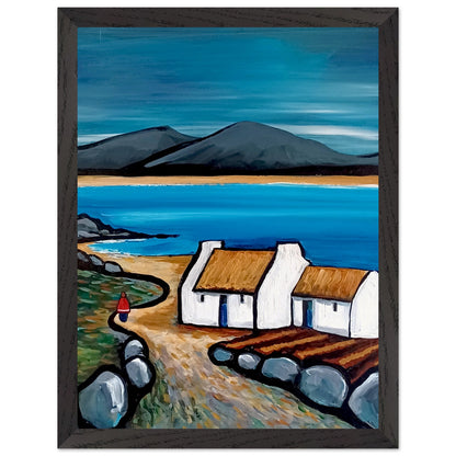 Connemara Lakes Cottage Irish art print 30x40 cm framed in black gallery frame