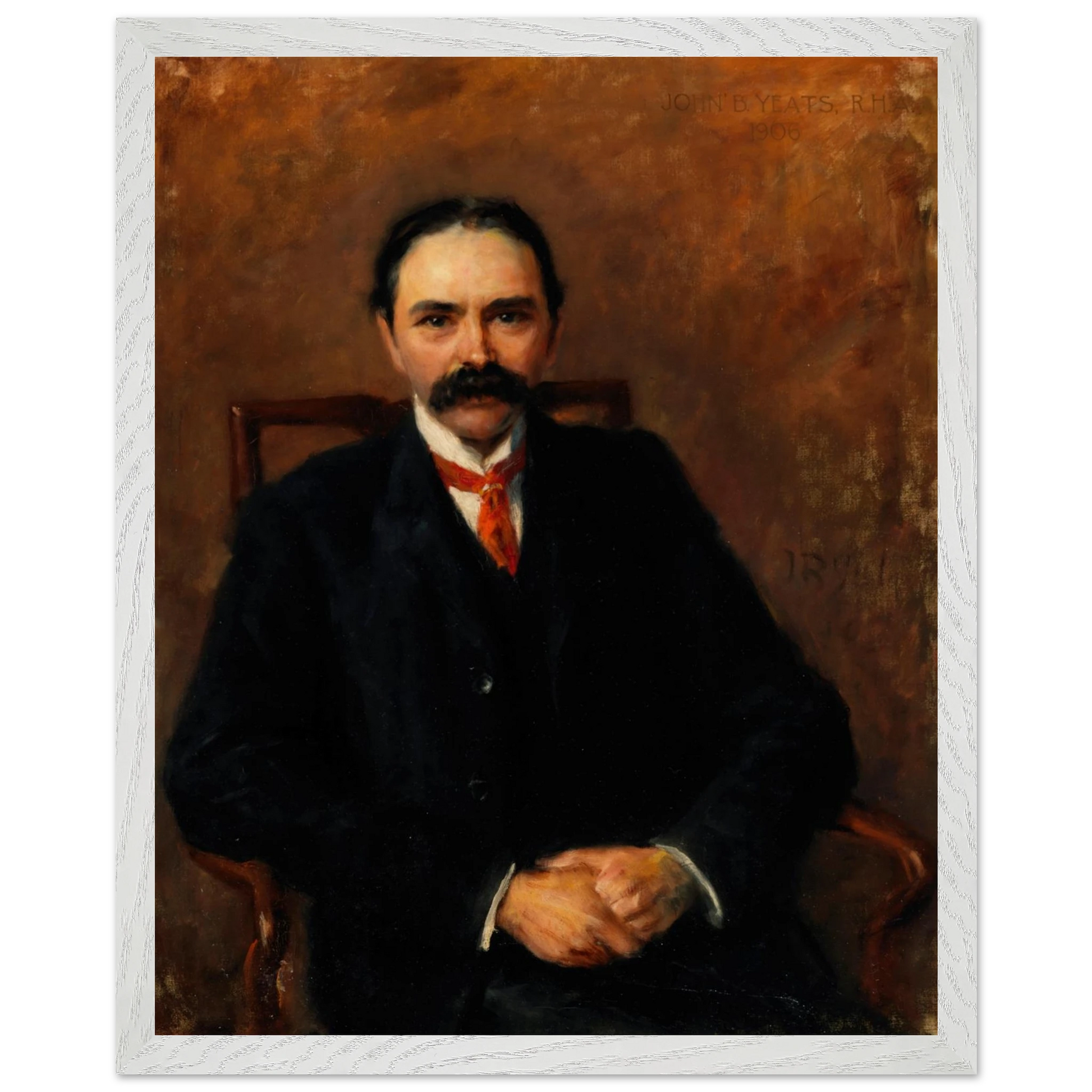 Douglas Hyde portrait framed print in white frame – archival Gaelic Revival artwork