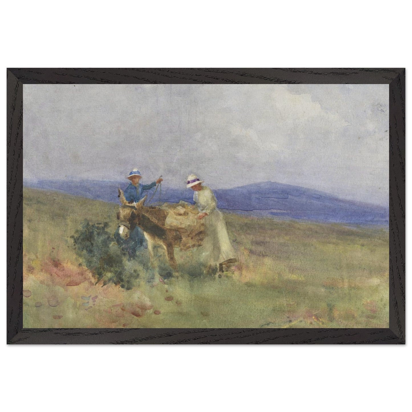 Framed 30x45 cm print of Unpacking the Picnic by Mildred Anne Butler in black frame