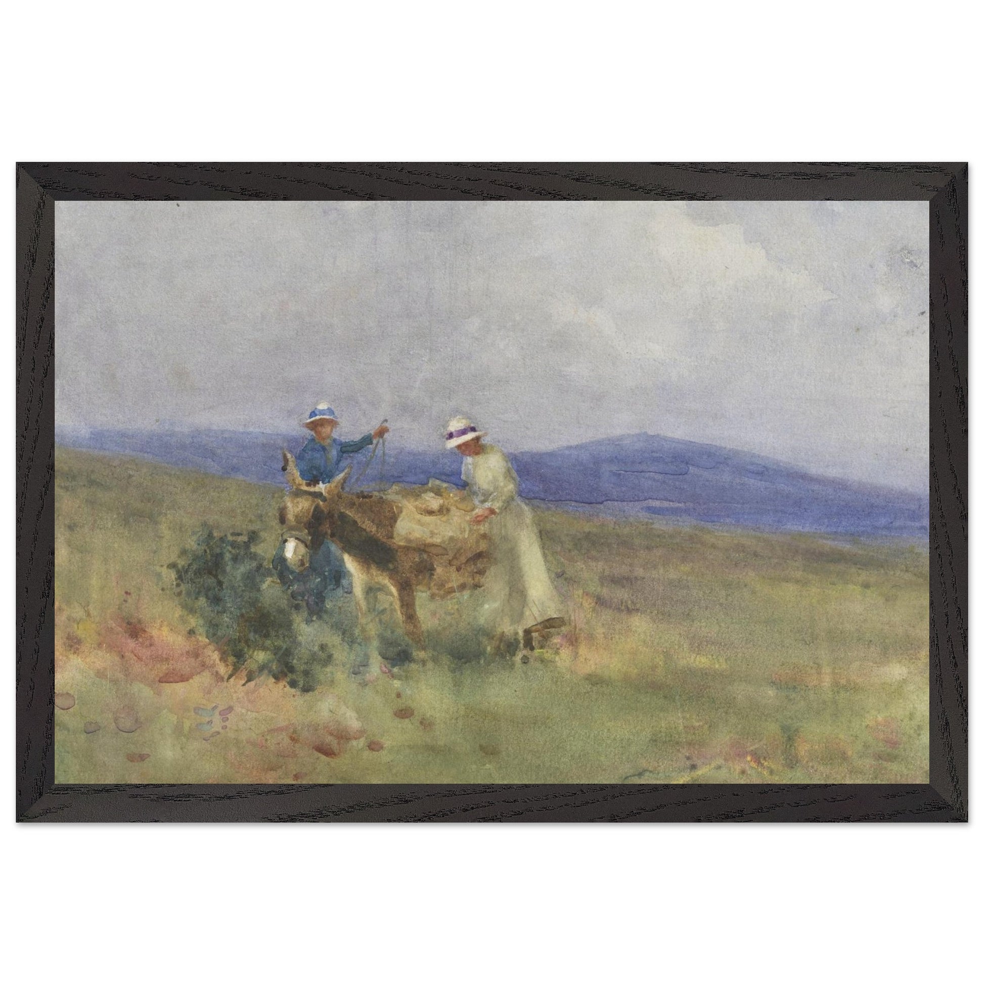 Framed 30x45 cm print of Unpacking the Picnic by Mildred Anne Butler in black frame